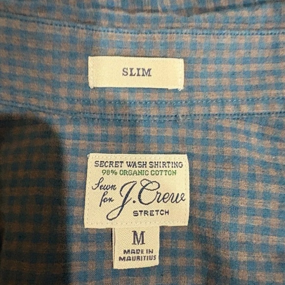 J Crew Slim Shirt Men Medium Turquoise Grey Button Long Sleeve - Picture 3 of 3